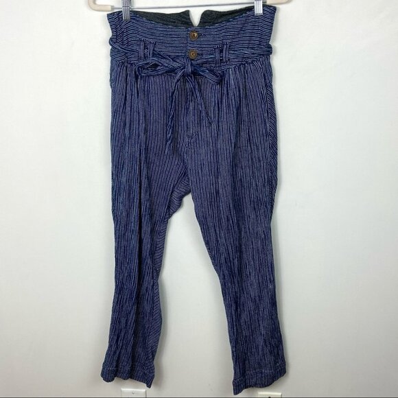 FREE People Paperbag Waist Pants Rumors Yarn Dye Blue Harem Size XS Bohemian - Picture 12 of 13